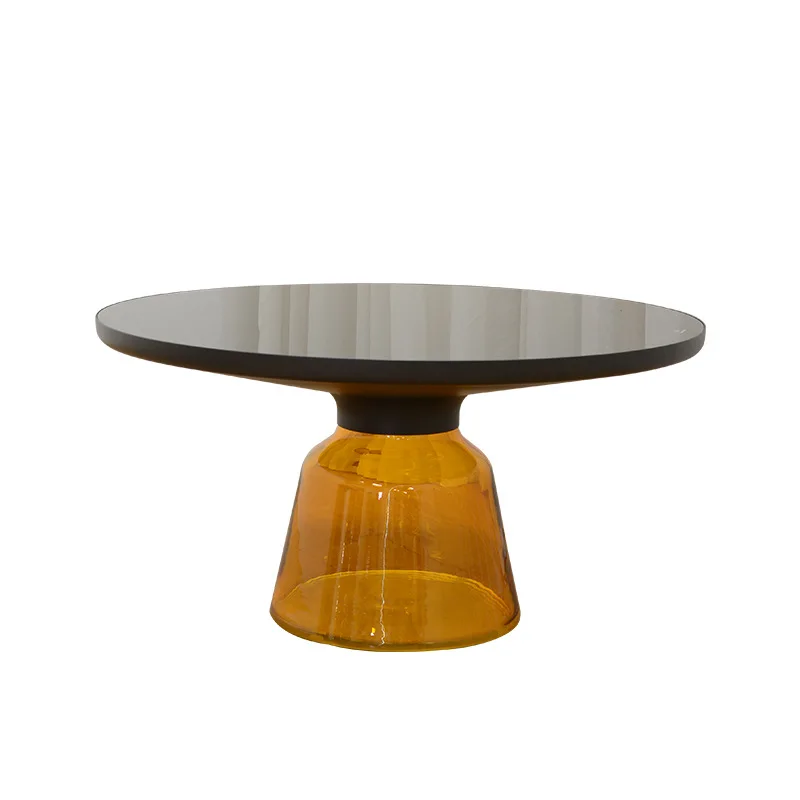 

Color round glass coffee table combination small apartment living room simple light luxury designer high sense bell side table