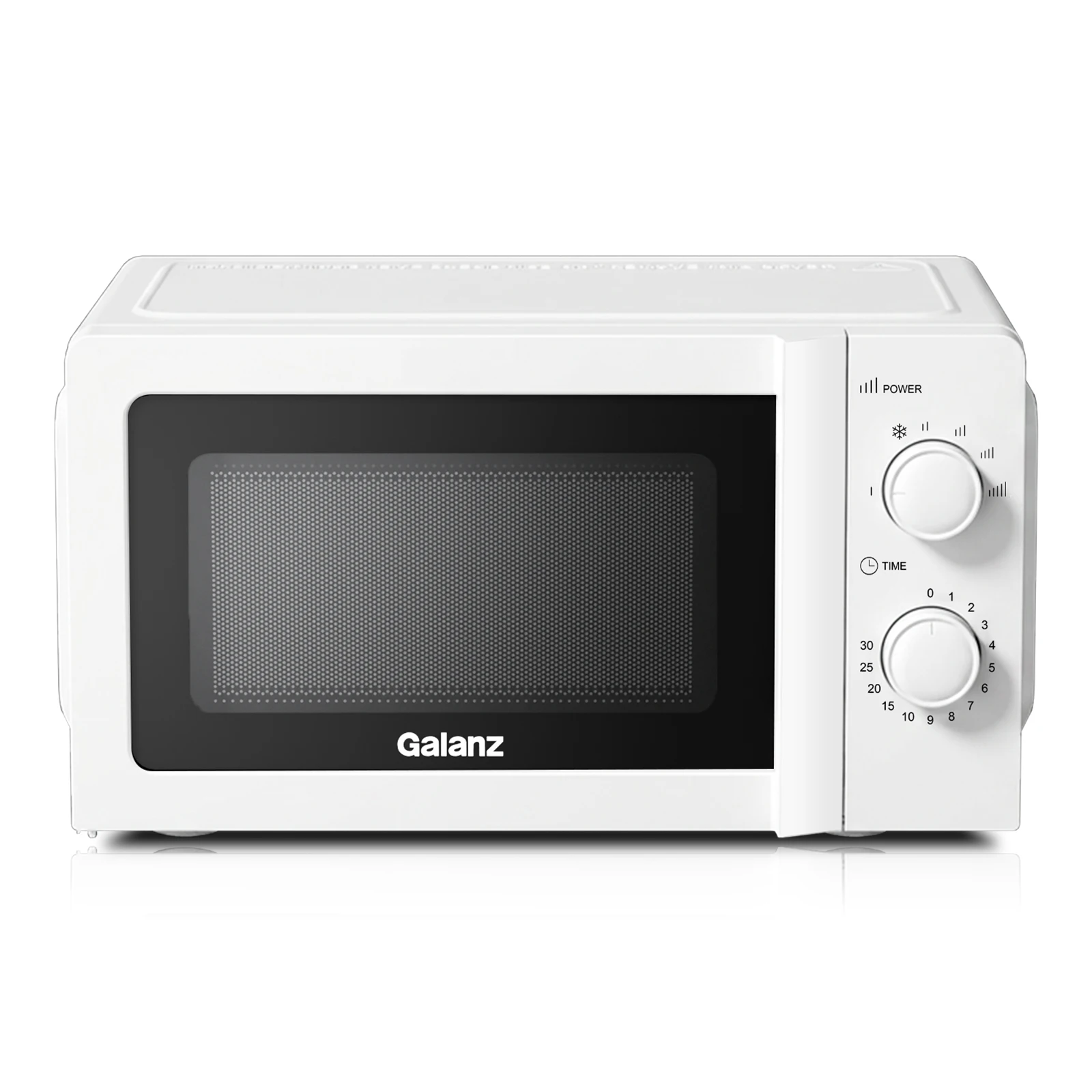 Galanz Horno Microondas Compacto V7 de 20L y 700W, Blanco - 6 niveles de potencia, función descongelación, botones mecánicos, interior fácil de limpiar