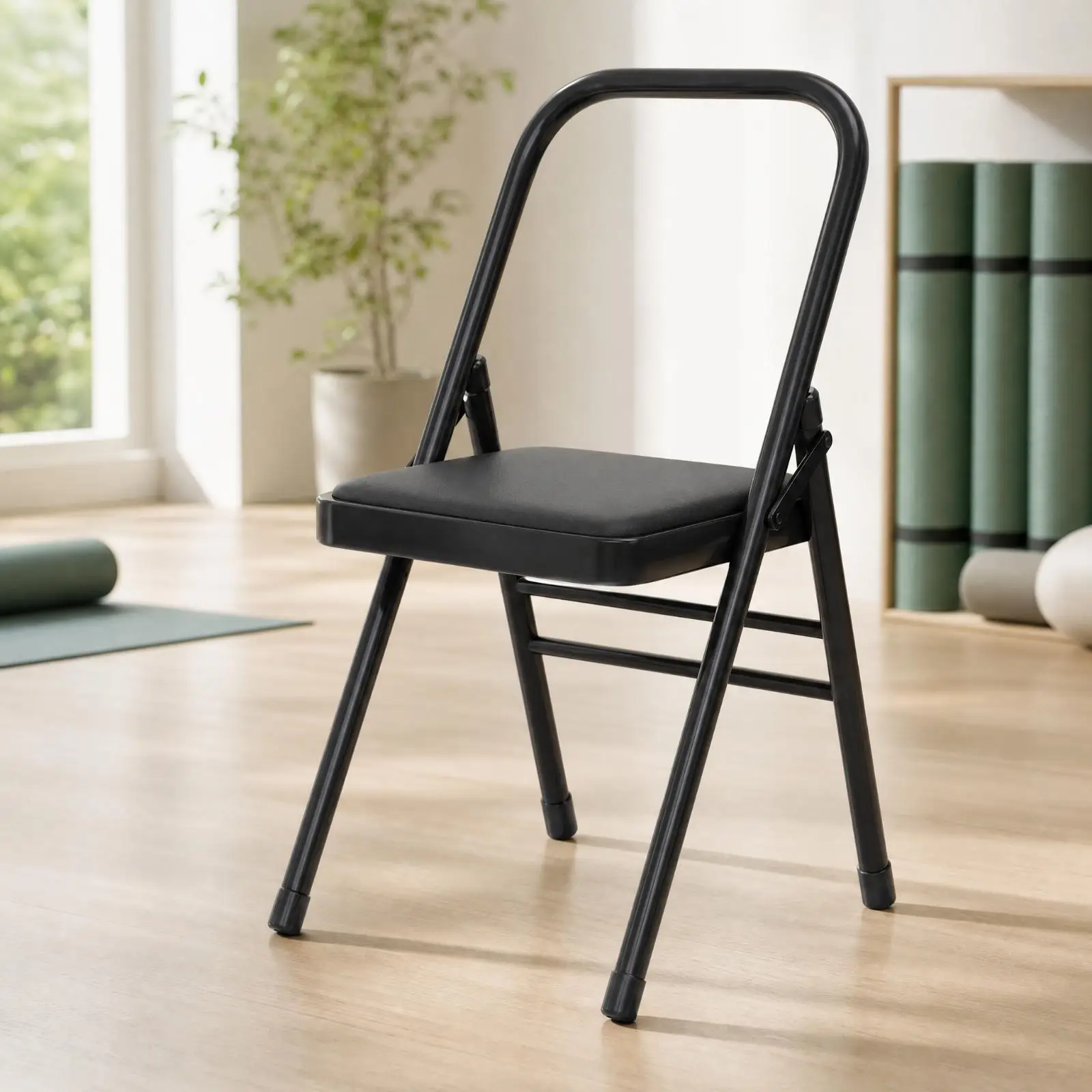 Assisted Stretch Practice Chair with Cushioned Leather for seat for Seated Yoga Alignment Support