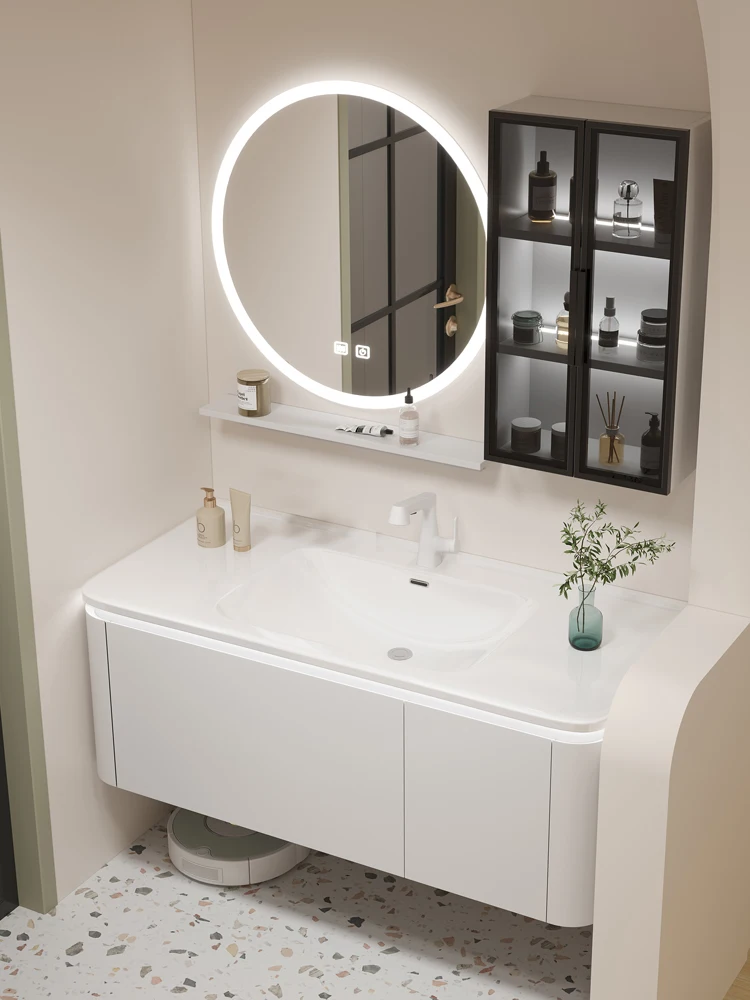 

Ceramic integrated bathroom intelligent modern rounded corner bathroom cabinet combination wash basin