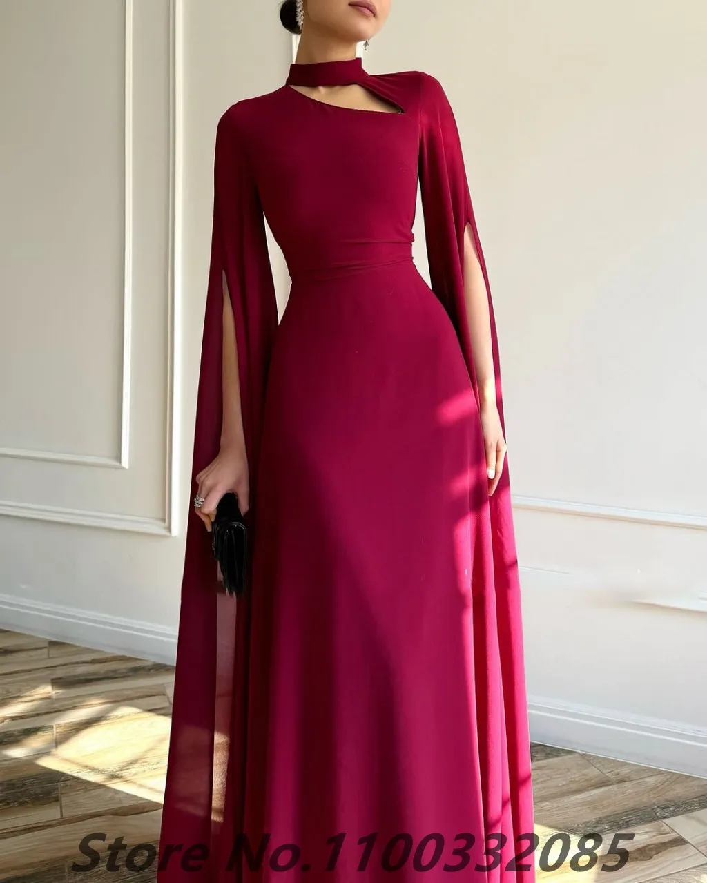 Eightale 2025 A Line Burgundy Chiffon Evening Dress High Neck Saudi Arabic Long Sleeve Prom Party Dress Formal Gowns Customized image 5