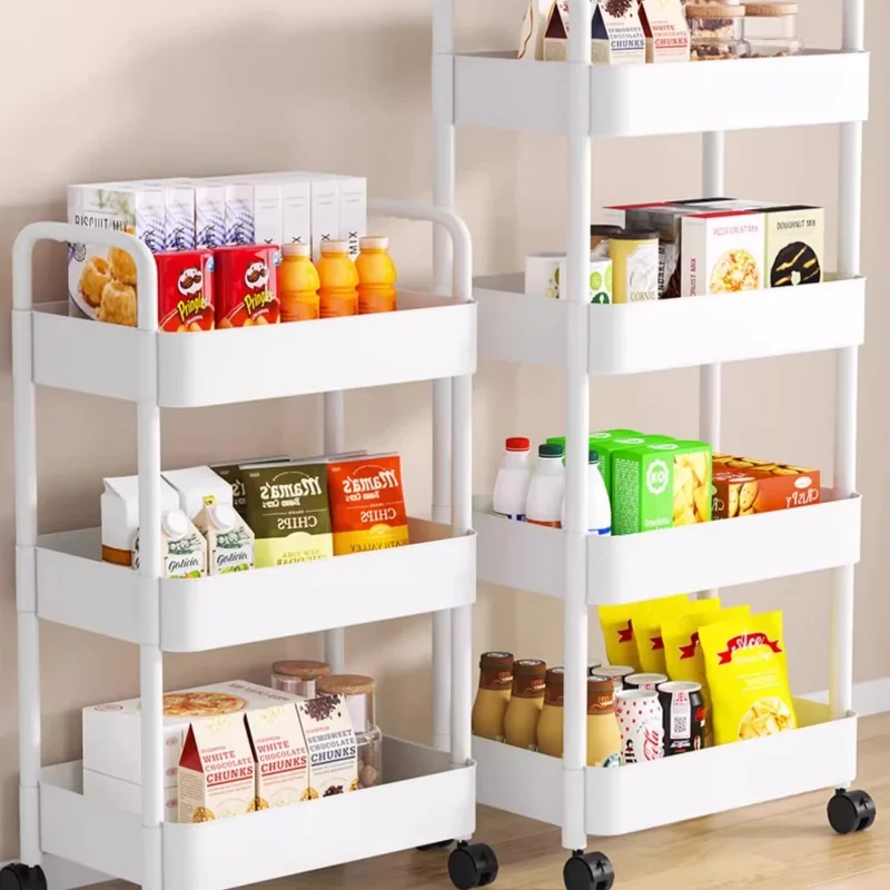 3/4 Tier Rolling Cart Storage Shelf Large Capacity Movable Gap Storage Rack Kitchen Bathroom Organizer Snack Cosmetic Holder