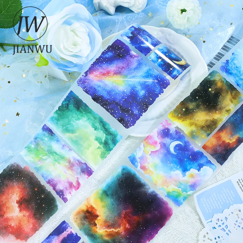 

JIANWU 80mm*200cm Vintage Moon Star Night Landscape Material Collage Scrapbooking PET Tape Creative DIY Journal Stationery