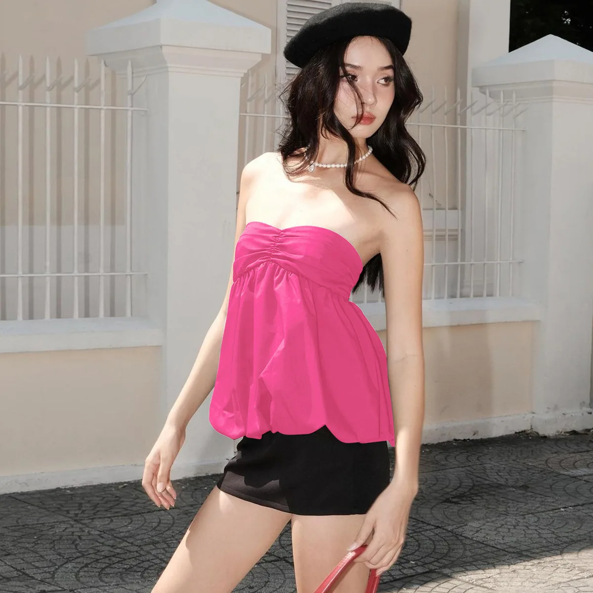 Lygens Strapless Ruched Pleated Women'S Tops Tshirt 2024 Casual Clothes Summer Fashion Streetwear Wholeale Korean Girls