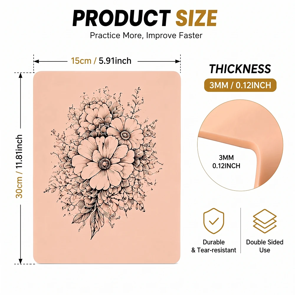 3MM Tattoo Practice Skin 15x30CM Silicone Tattoo Training Skin Double Sided Blank Synthetic Tattoo Fake Skin Tattoo Accessories