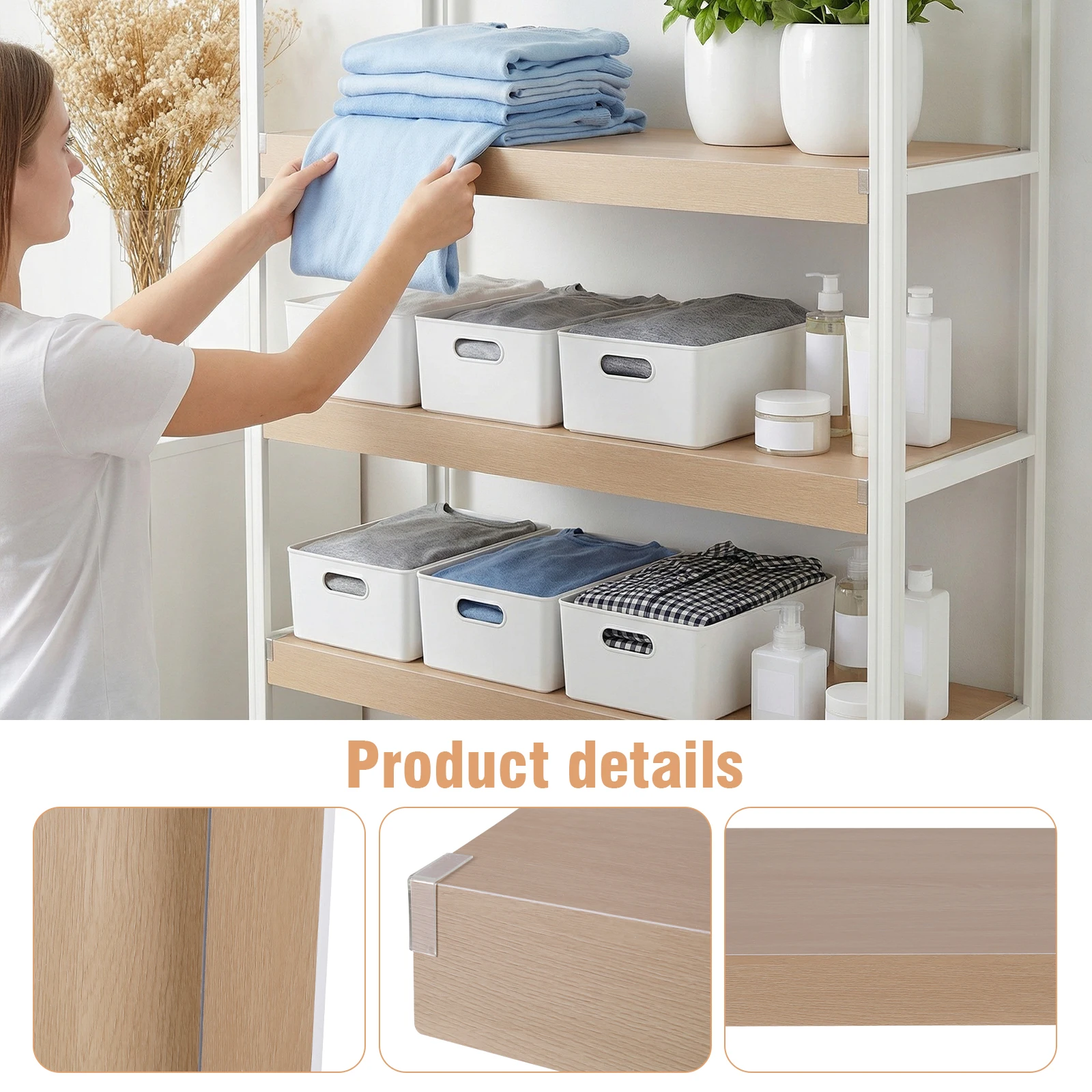 

4 шт. съемных чехлов для проволочных полок толщиной 0,32 дюйма, легко чистятся и устанавливаются, подходят для кухонных, кладовых, ванных комнат и офисных стеллажей.