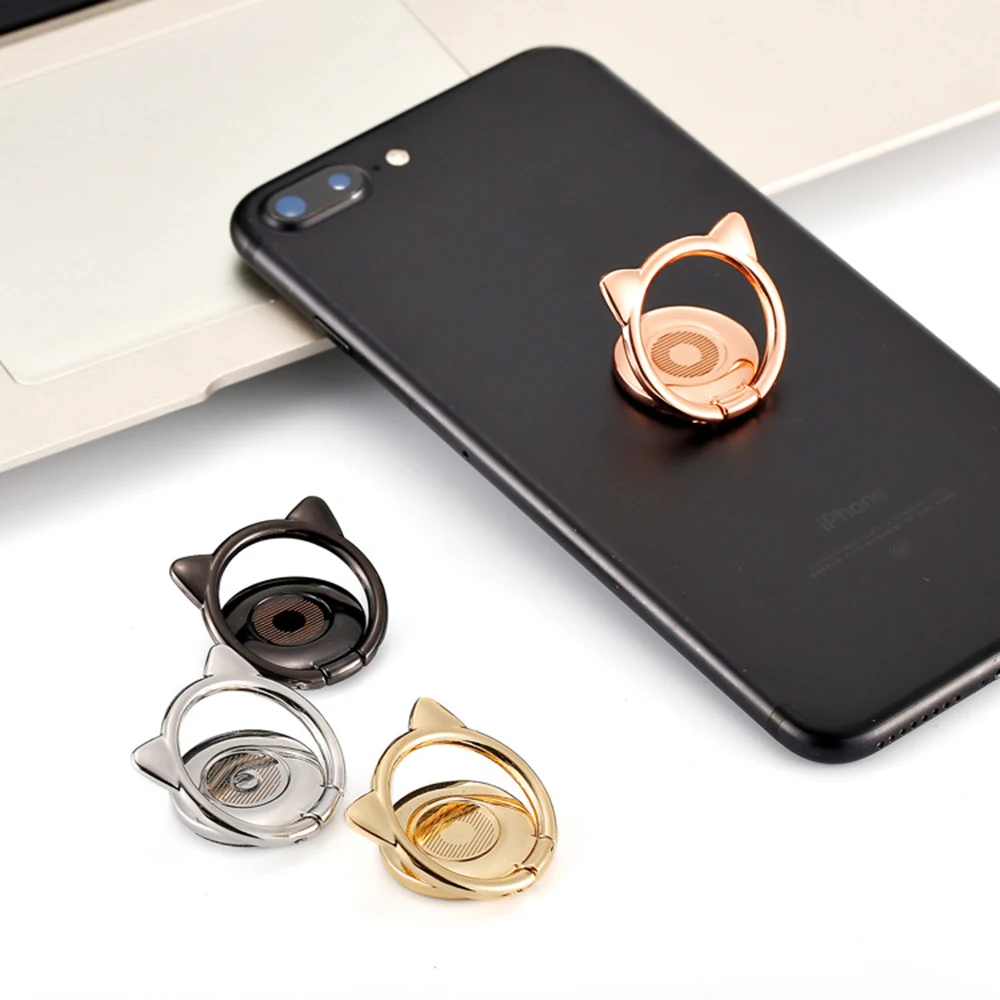 Personality Creativity Alloy Cat Ear Cute Finger Ring Holder Magnetic 360 Rotate Mobile Phone Stand For IPhone Samsung Xiaomi