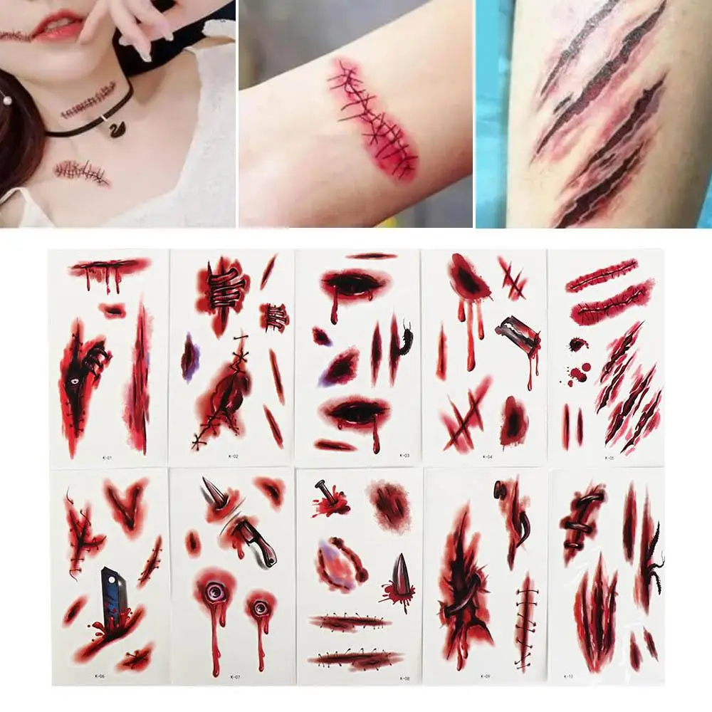 

Women Lifelike Waterproof Halloween Tattoo Stickers Body Art Stickers Temporary Tattoos Face Patch