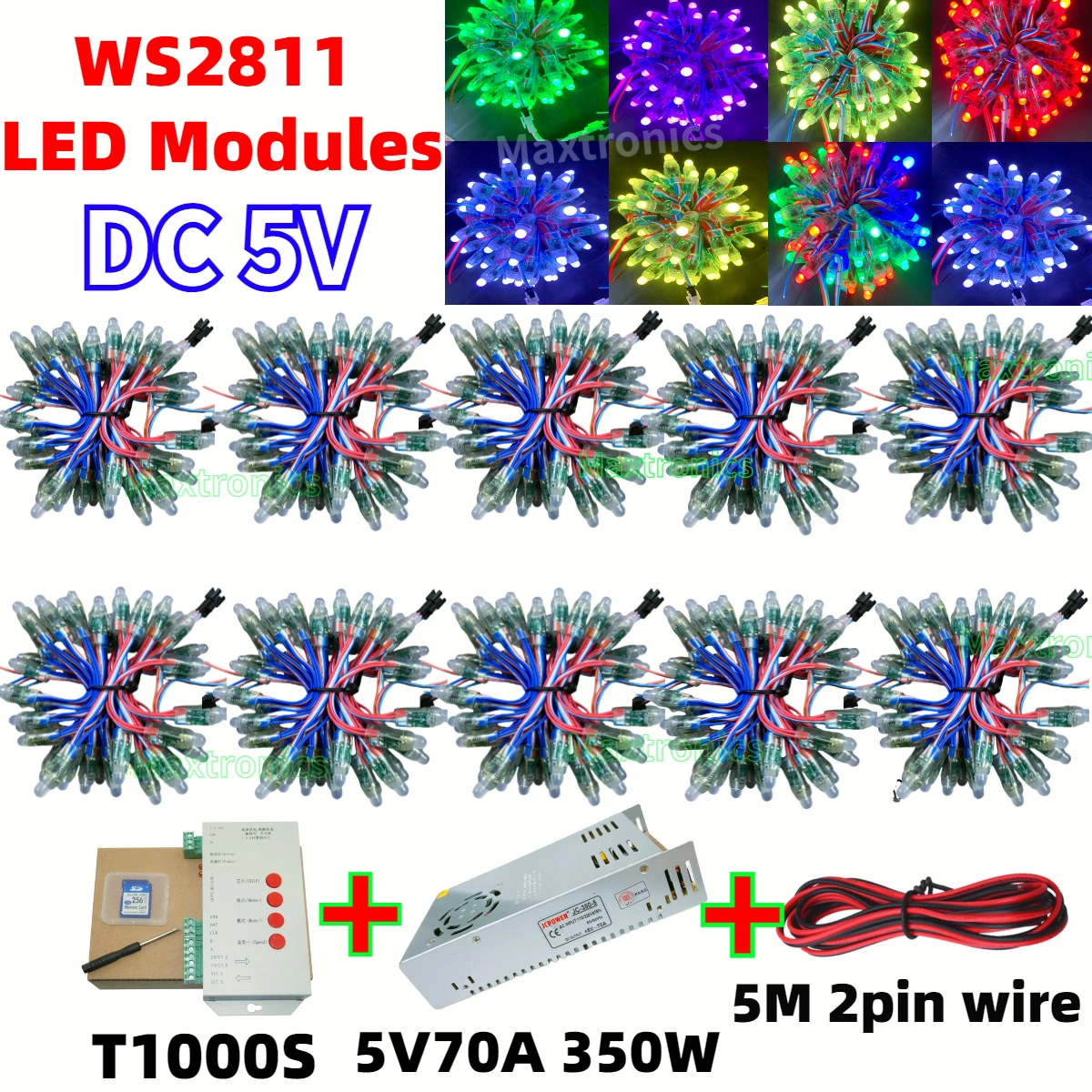 500pcs Engineering Style DC5V WS2811 12MM Full Color LED Modules Addressable High Quality Point Lamp IP68 Or T1000s 5V70A Kits