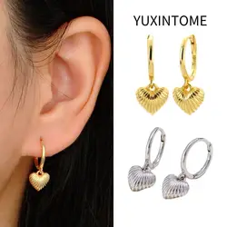 925 Sterling Silver Ear Needle Vintage Shell Pattern Heart Pendant Earrings Simple Hoop Earrings For Women Fashion Jewelry Gifts
