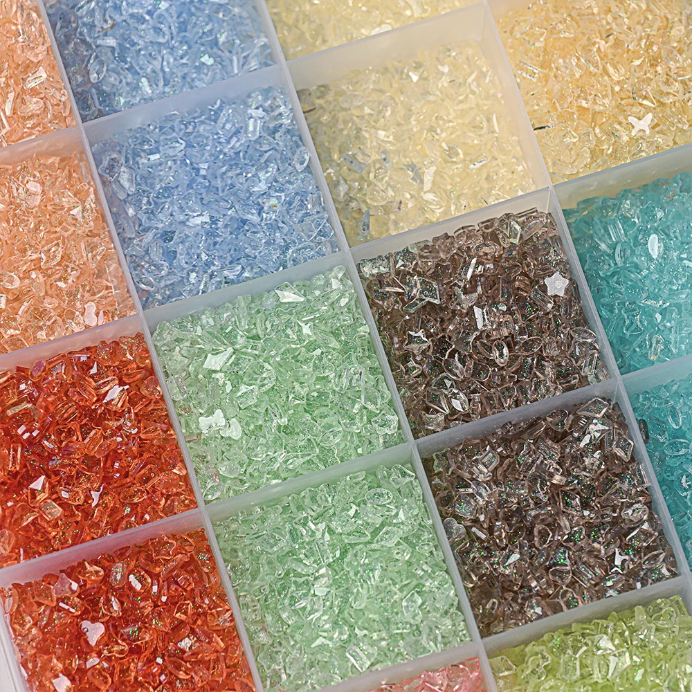 24Grids 12Colors Iridescent Nail Rhinestones with Glitter Powder Special Shaped Gems Nail Decor For 3D DIY Nails Crafts Jewelry*