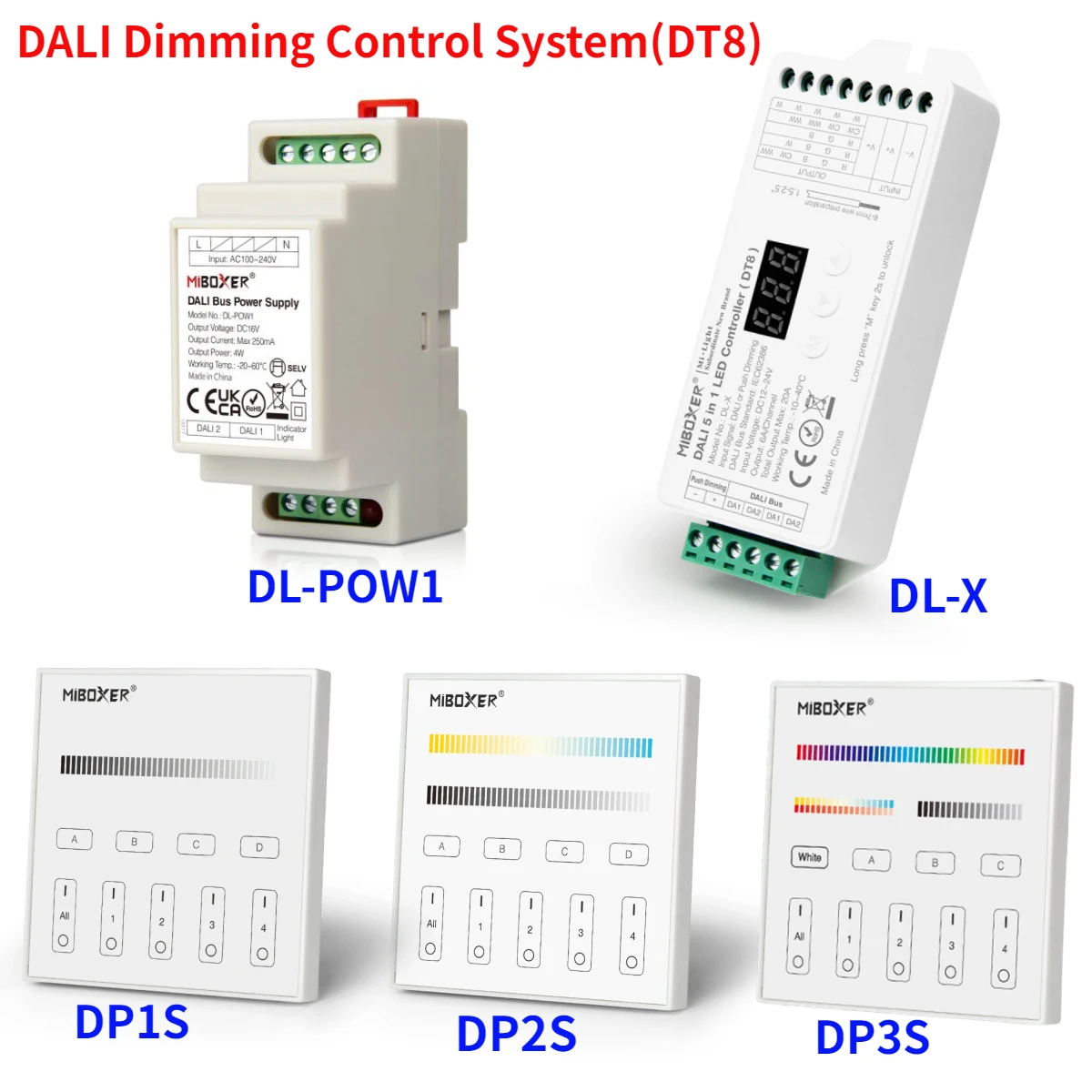 

Miboxer DALI 5 in 1 LED Controller DALI Dimming Control System(DT8) 86 Touch Panel DALI Bus Power Supply DIN Rail for LED Lamps