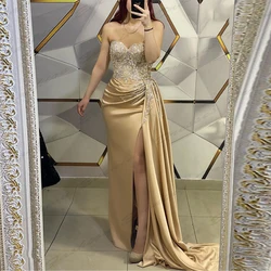 Beautiful Satin Evening Dresses For Women Sexy Backless Mermaid Sweetheart Sleeveless High Slit Customized Mopping Prom Gowns