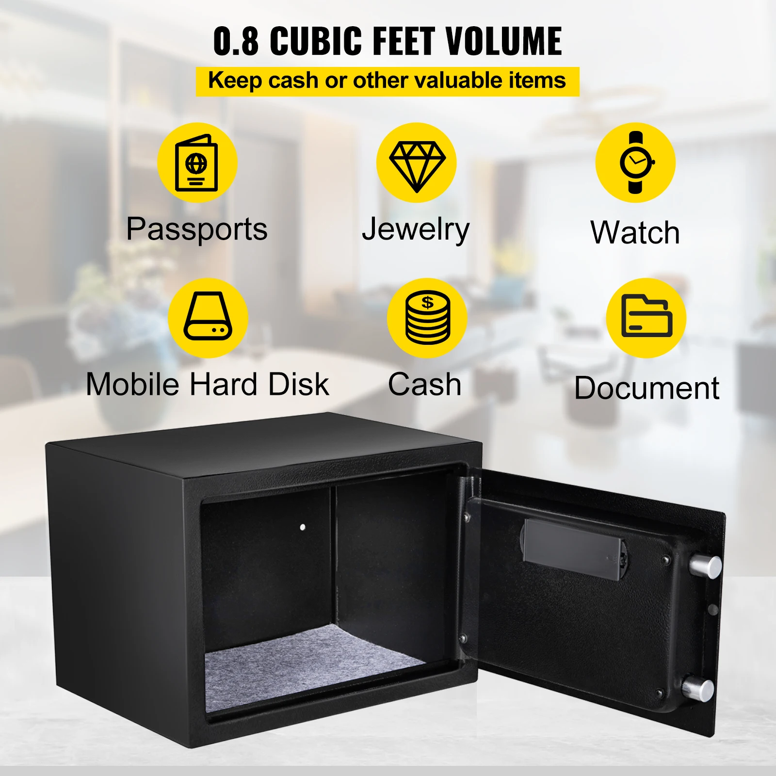 VEVOR Safe Box FT Fingerprint Safe Box for Money with 2 Keys and Digital Keypad Q235 Steel Safe Box for Storing Cash Jewelry 