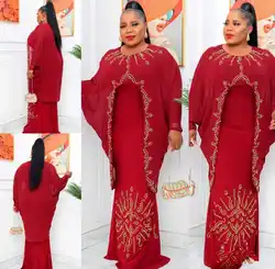Polyester African Dresses for Women Summer African Women Long Sleeve Black Red Dark Blue Long Dress African Clothes Women