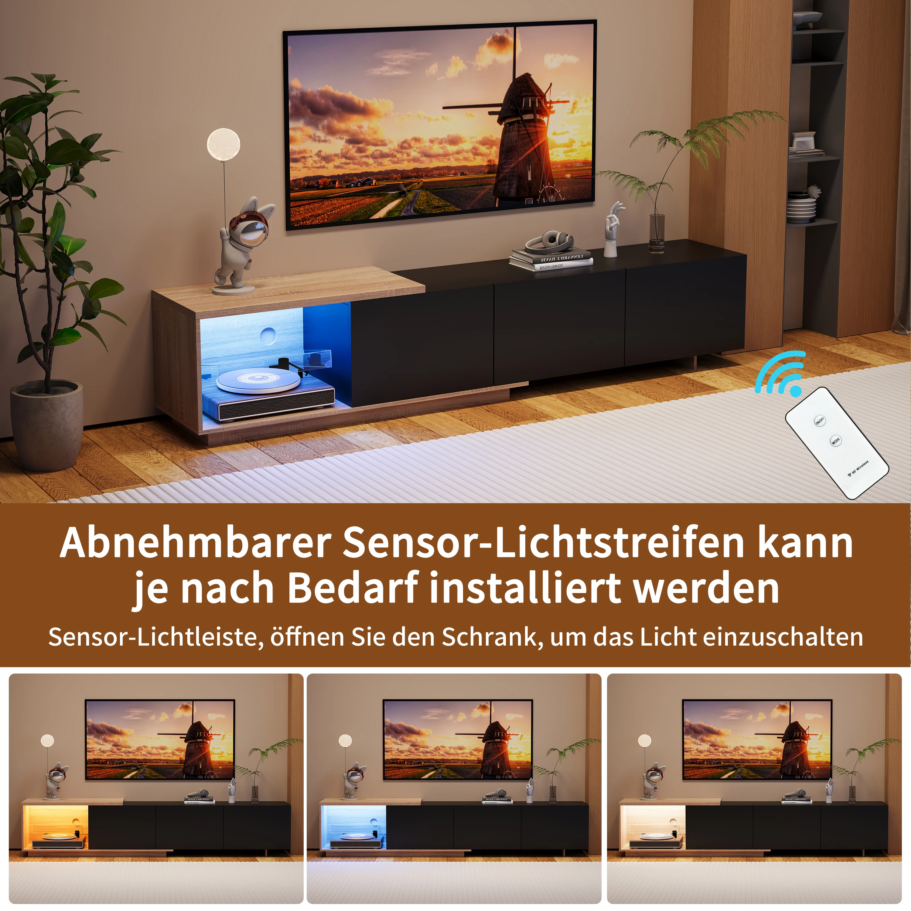 Anajqaqia Meuble TV moderne 44x38x240cm, meuble TV en bois avec 3 tiroirs de rangement et grand espace de rangement, pour salon, chambre à coucher,