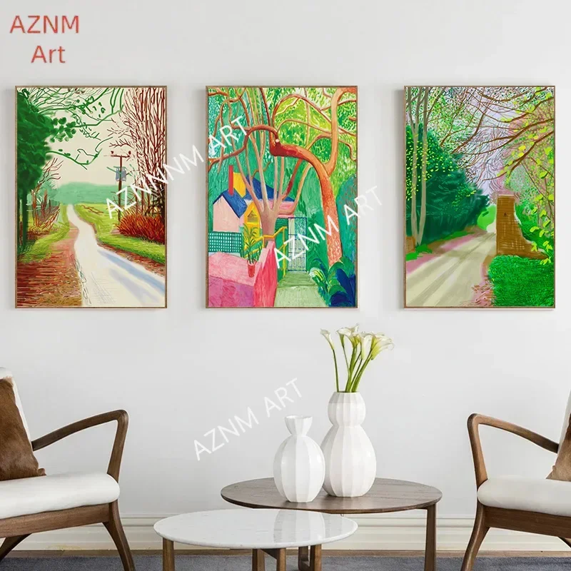 David Hockney „Die Ankunft des Frühlings“, abstrakter, minimalistischer Ästhetik-Druck, Leinwandgemälde für Wohnzimmer, moderne Heimdekoration