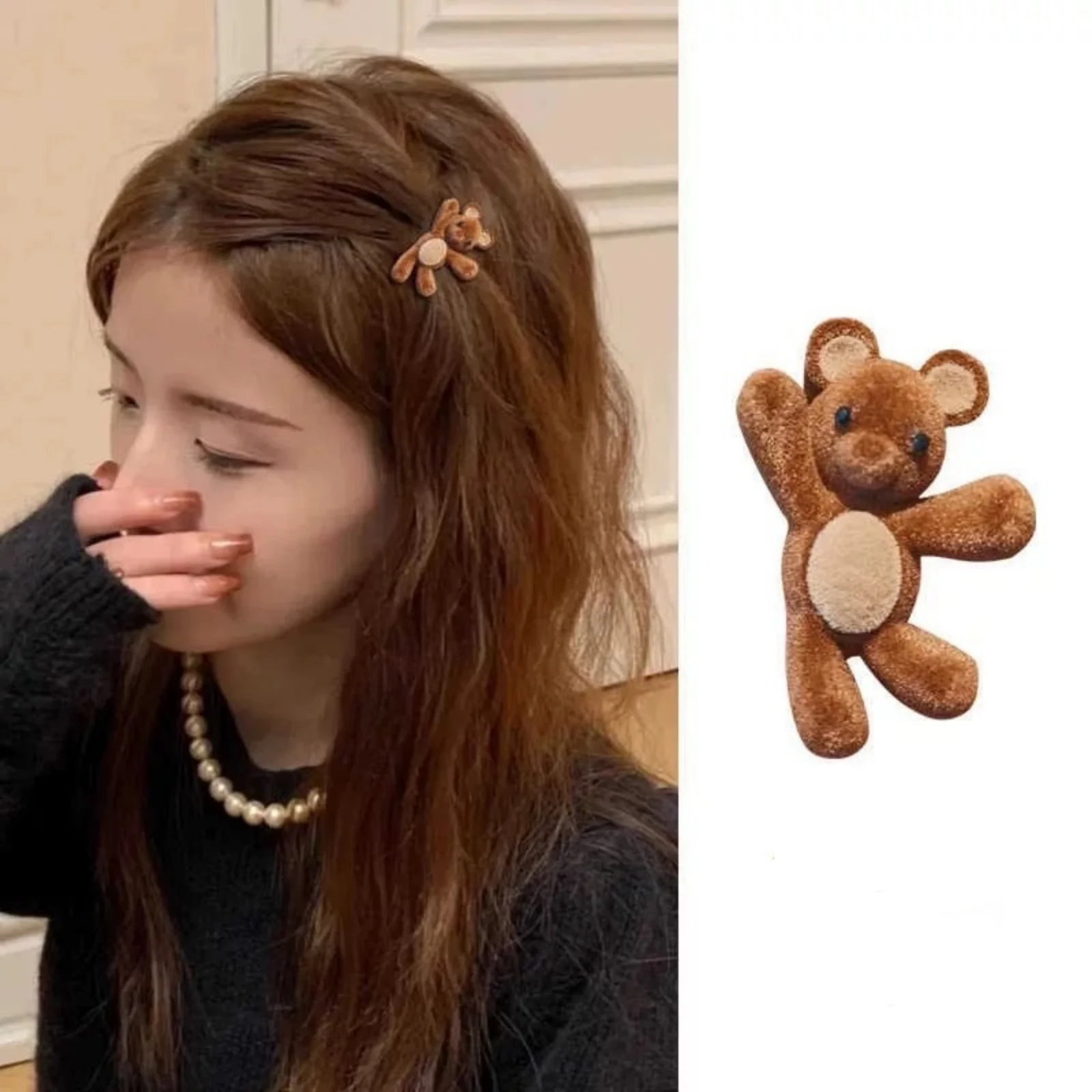 1 Stück niedliche kleine Bären-Haarspange, Samt-Haarspange, neuer Stil für Damen, seitliche Kerbe-Clip, Herzschmerz-Haarspange für Mädchen