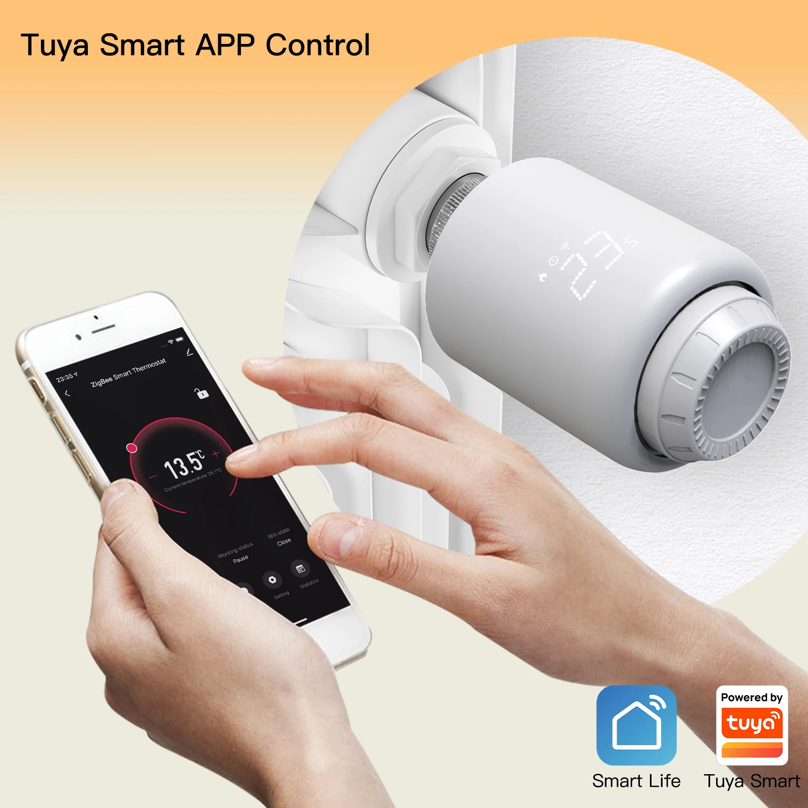 Moes Tuya ZigBee TRV Radiator Valve Smart Thermostatic Heating Temperature Controller Support Google Alexa Voice Control