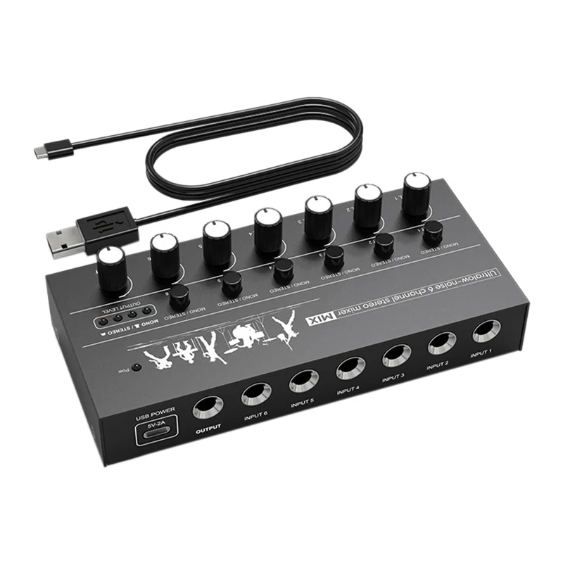 

-A99Z Compact 6-Channel Audio Mixer Ultra Low Noise, High Performance Stereo Mixer For Guitars, Bass, Keyboards