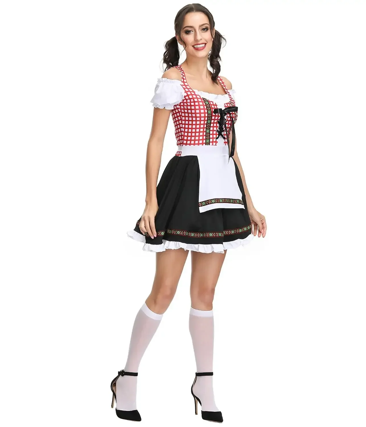 Deluxe Bavaria Tradition Oktoberfest Dirndl Outfit Beer Wench Costume For Women Dress + Apron + Blouse