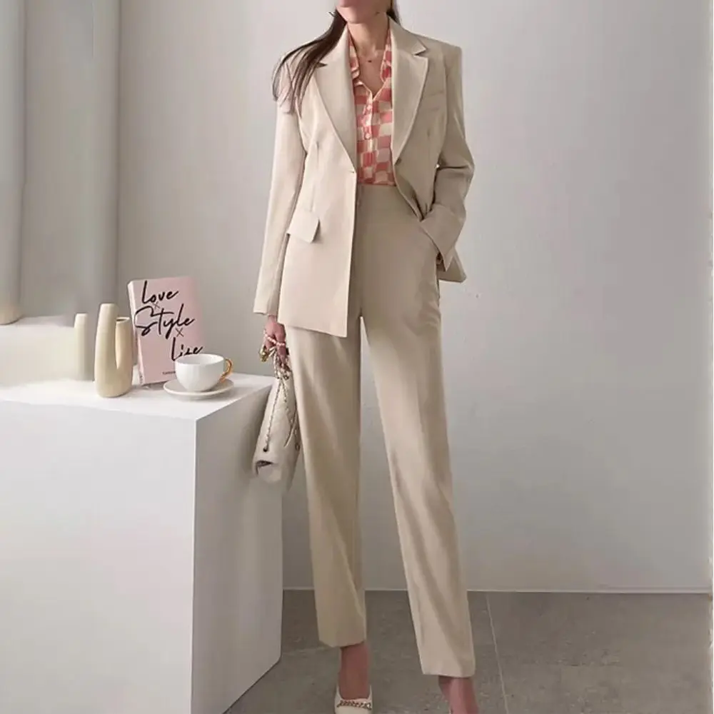 

Spring Casual Elegant Women's Blazer Pantsuit Button Jacket+Pencil Pants 2 Piece Set Female Fashion Korean Trousers Suit Outfits