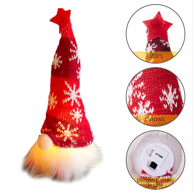 Gnome Christmas Doll With Lights Rudolph Doll Luminous Dwarf Ornaments For Home Xmas New Year Gifts