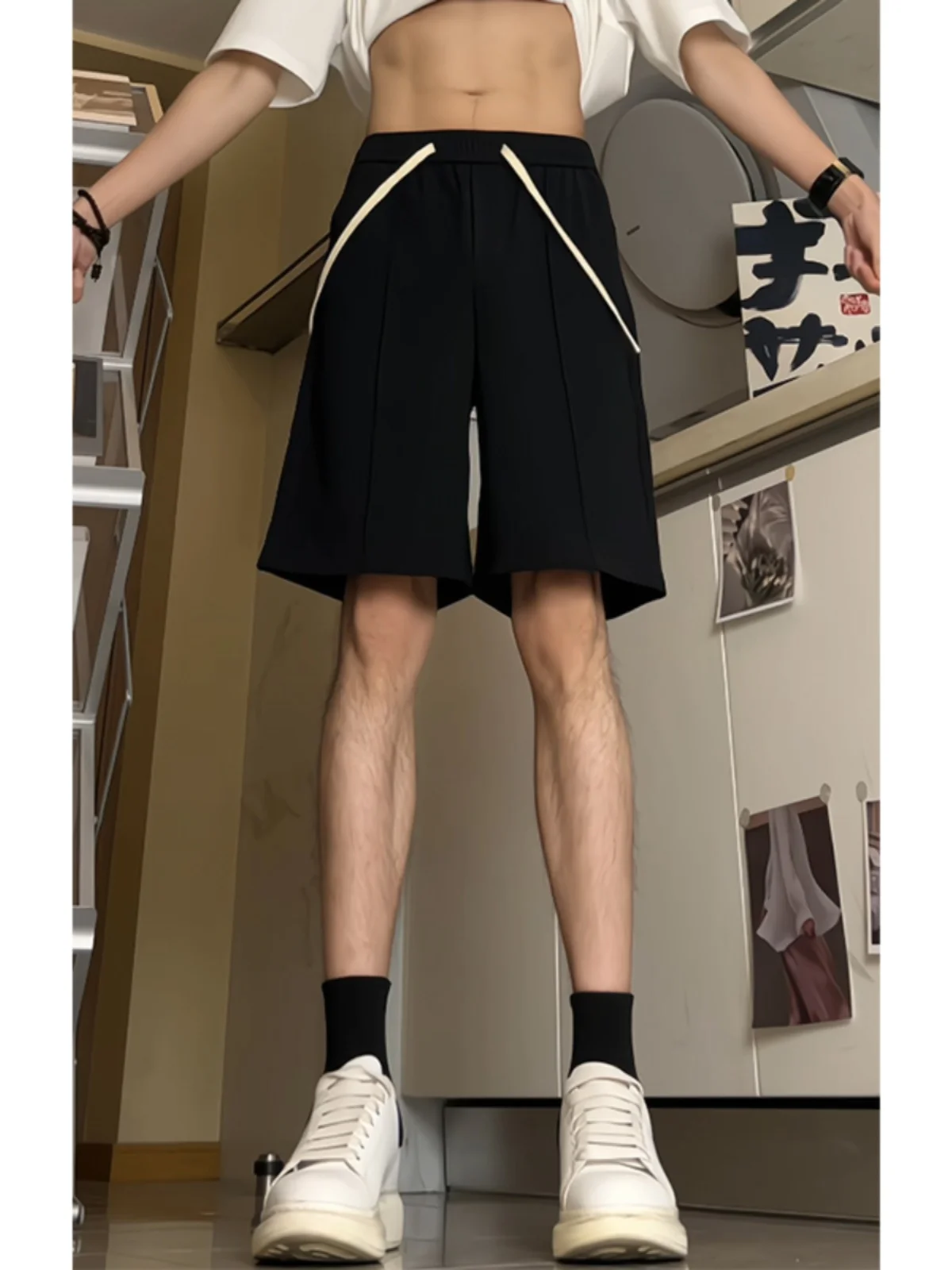 

Ice Silk Suit orts Men's Summer New Trendy Loose Straight Cut Drapey Five-Quarter Pants Faionable Casual Leisure Trousers