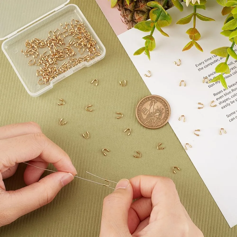 150 قطعة حقيقية 18K مطلية بالذهب 304 الجراحية أسلاك الفولاذ المقاوم للصدأ الجارديان سلك حامي U شكل الحلقات الأسلاك المعدنية ومجموعة الموضوع
