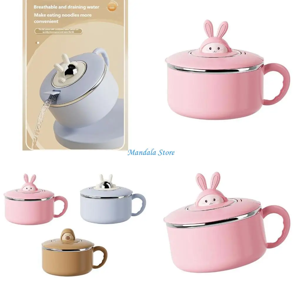 

U2JC Stainless Steels Soup Container with Leak proof Lid Noodles Bowl For Students