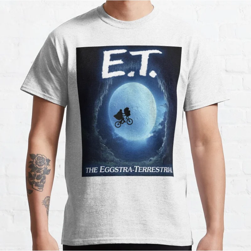 ET The Extra Terrestrial 80s Horror movie Alien E.T. Sci fi Short-sleeve crewneck T-shirt for men large size Adult Tops S-6xl