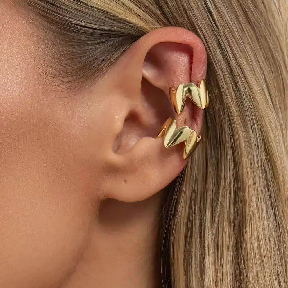 IngeSight.Z Fashion Irregular Metal Wavy Shaped Ear Clip Earrings Women Simple Gold Color Non-Piercing Ear Cuff Earring Jewelry