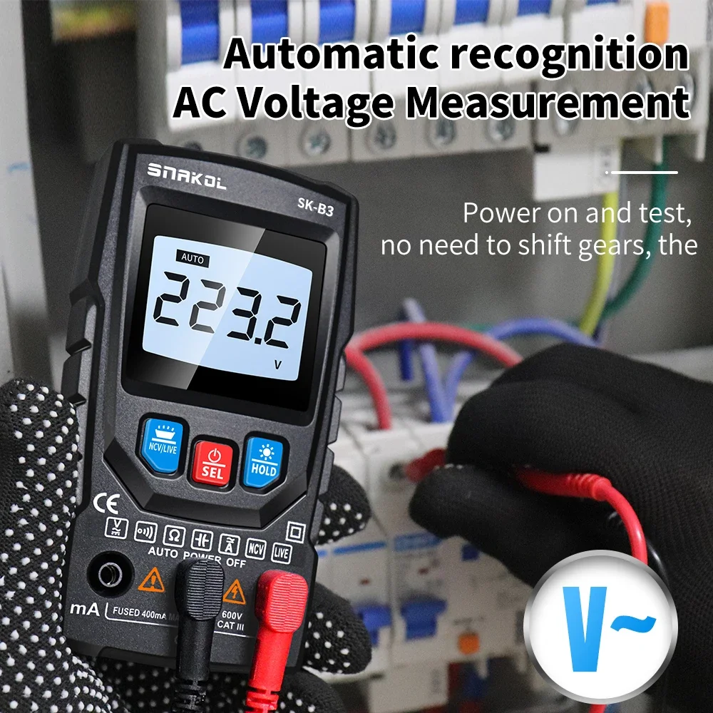 

Snakol SK-B3 Smart Multimeter Professional Digital AC/DC Voltage Tester Continuity Ohm NCV Ammeter Detector Tool
