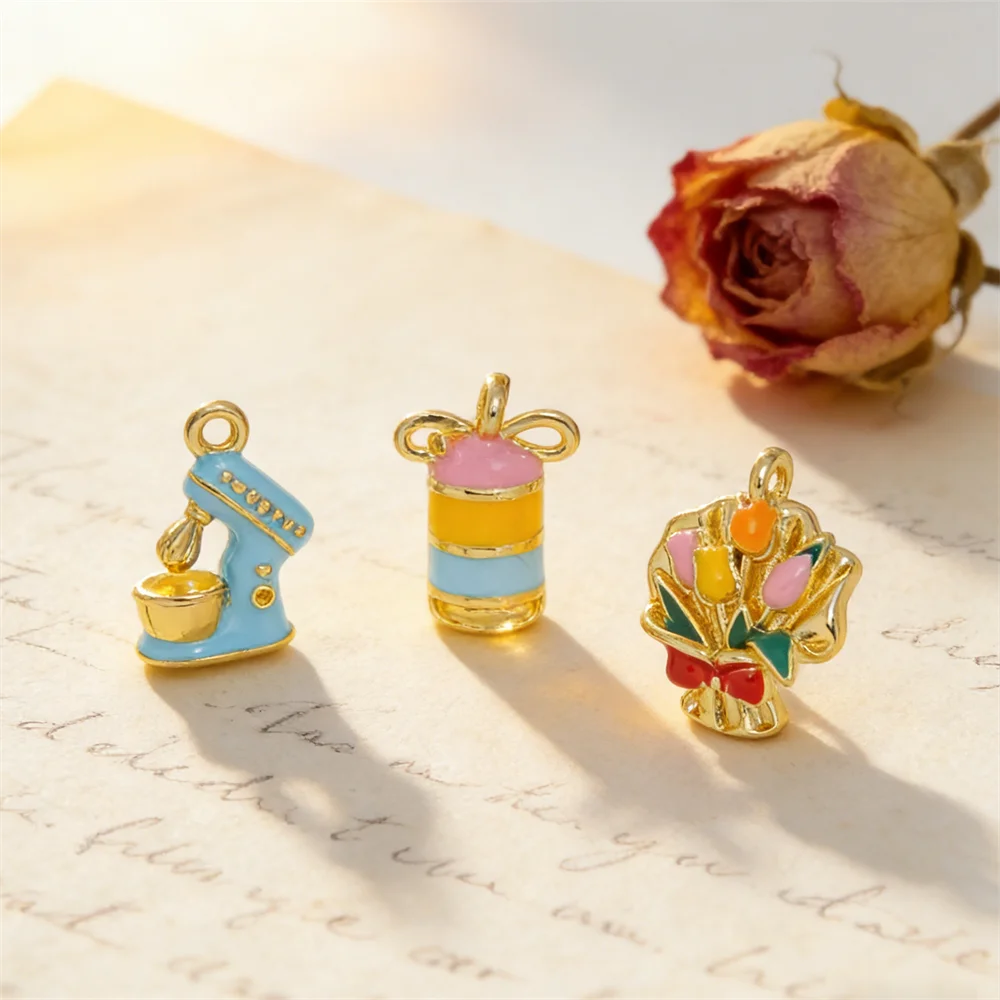 

4Pcs Pendant Floral Bouquet Mixer Colorful Can Charms Enamel Brass Lovely Style for DIY Bracelet Necklace Jewelry Accessories