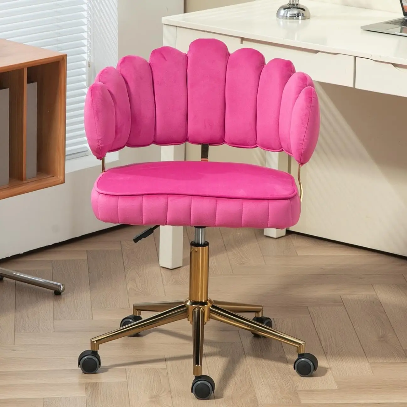 

Vanity Chair With Gold Base, Velvet Home Office Desk Chair With Adjustable High, Cute Shell Ba Upholstered Design &