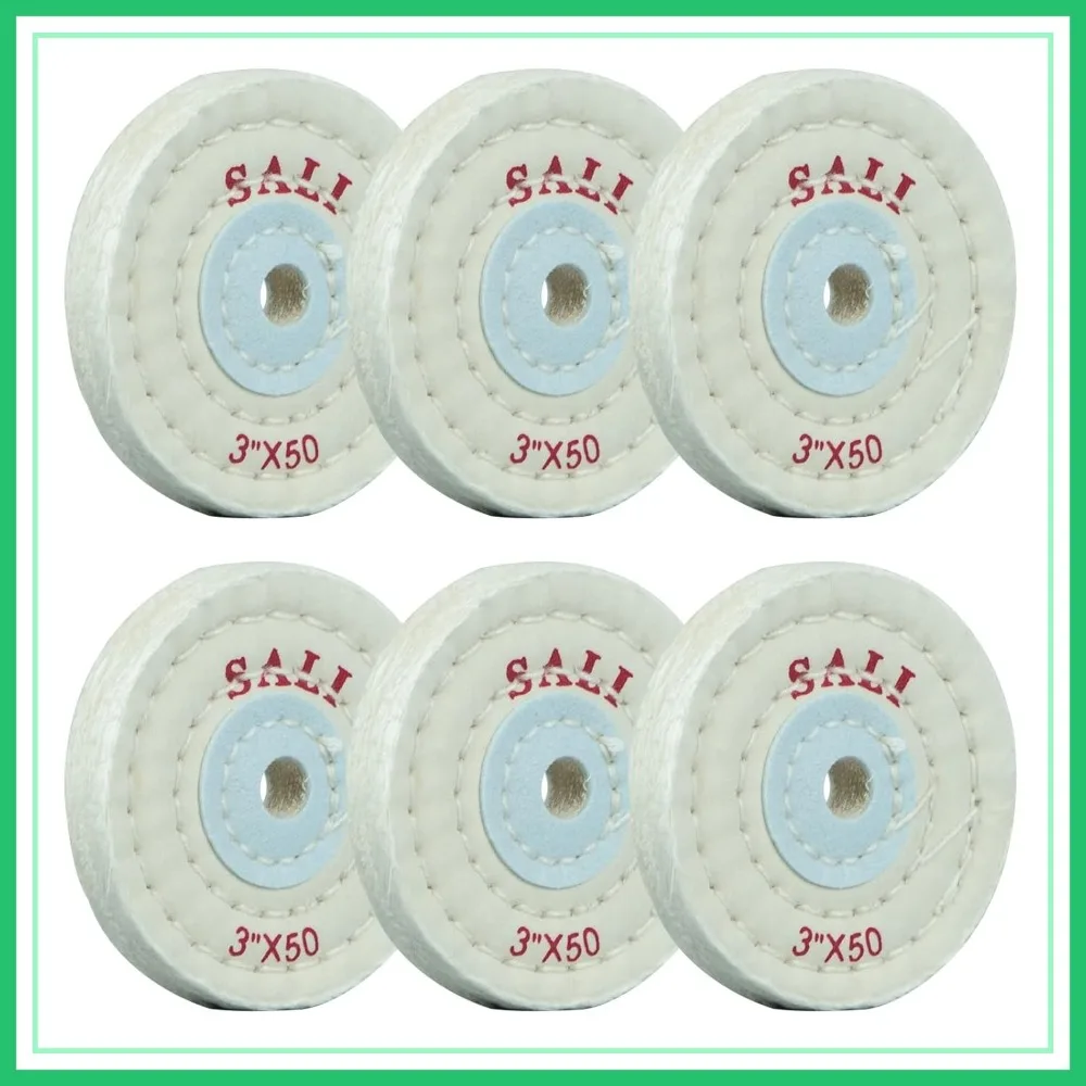 

6 Pack Polishing Wheel for Bench Grinder, 3 inch White Cotton Buffing Wheel, 50 Ply, Medium Polish Pad with 3/8 Inch Arbor Hole