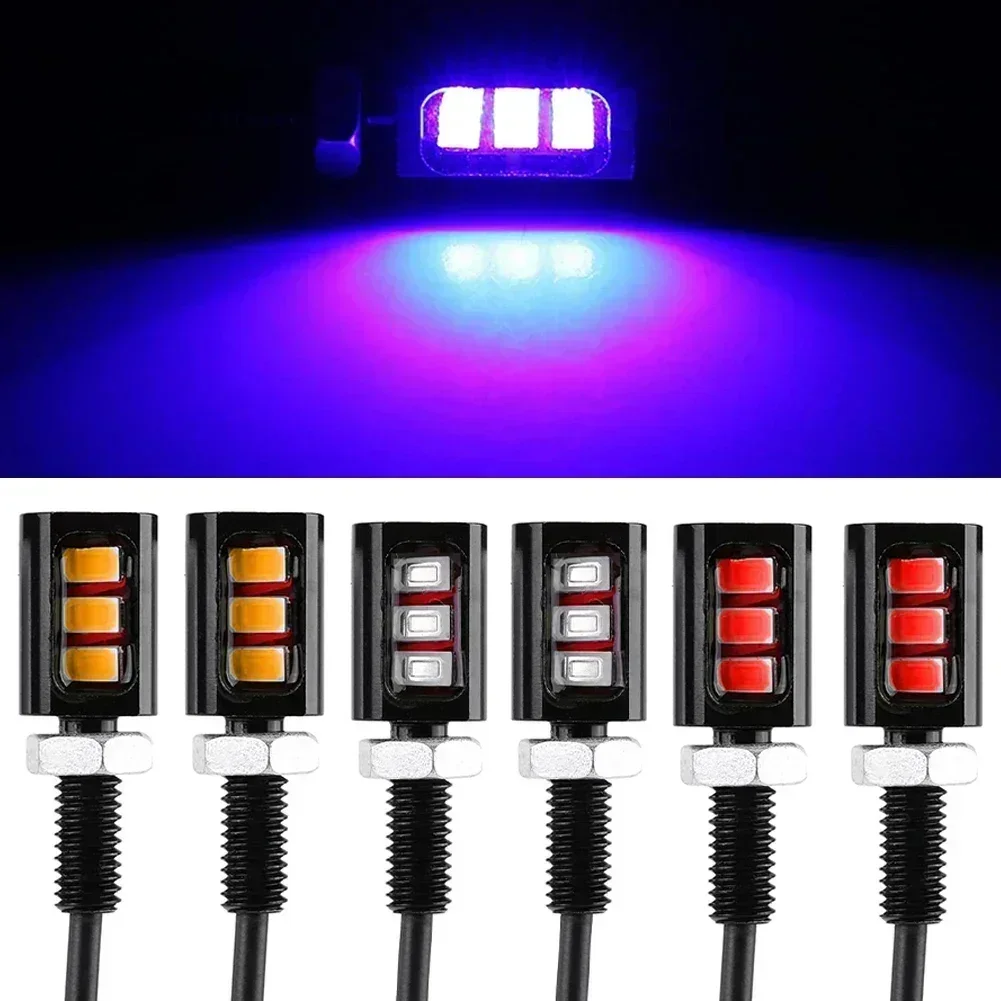 

3W 12V Motorcycle Led Light Universal Motor Car 3LED License Plate Light Screw Bolt Lamp Bulbs Yellow Red Blue 1Pair