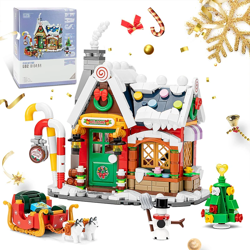 Christmas House Sled City Street View Building Blocks Set Desktop Decoration Bricks Diy Kit Brick Toys Children Xmas Gifts