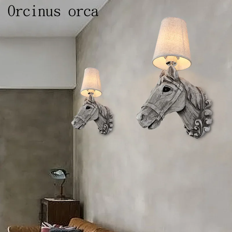 American style creative retro horse head wall lamp restaurant hotel corridor bedroom bedside decorative wall lamp free shipping image 5