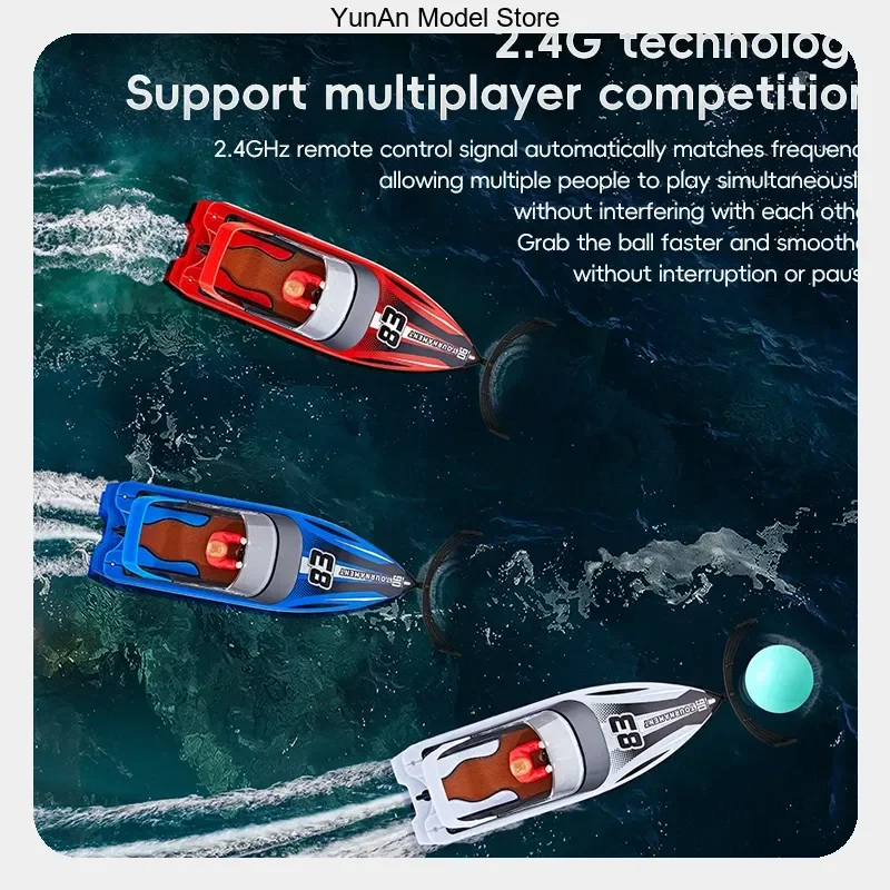HJ821T RC Speedboat Transparent LED Light Boat with Ball Pusher 2.4GHz High-Speed Dual-Motor Self-Righting RTR