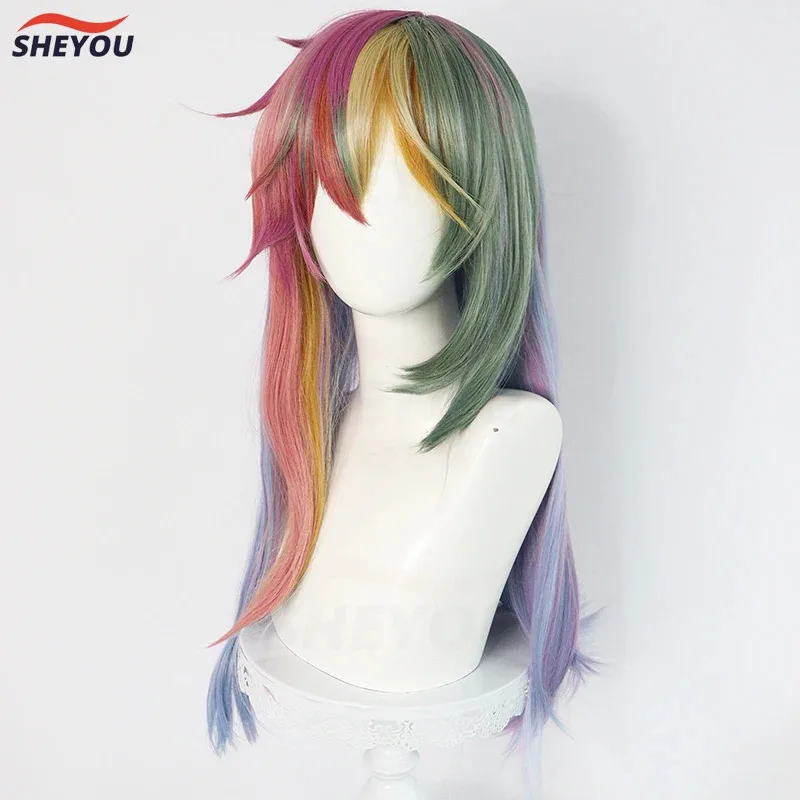 

ASDH8@NEW!Rainbow Dash Cosplay Wigs Anime Pony Long Multi Color Heat Resistant Synthetic Hair Halloween Anime Party Wig + Wig C