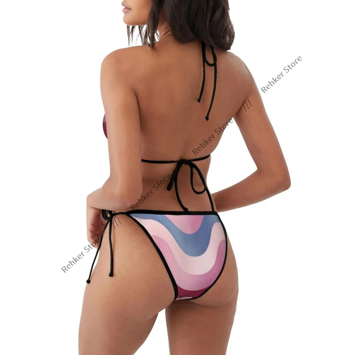 Sexy Bikini Women Swimsuit Two Piece Swimwear Colorful Wavy Stripes Background Bathing Suit Beachwear