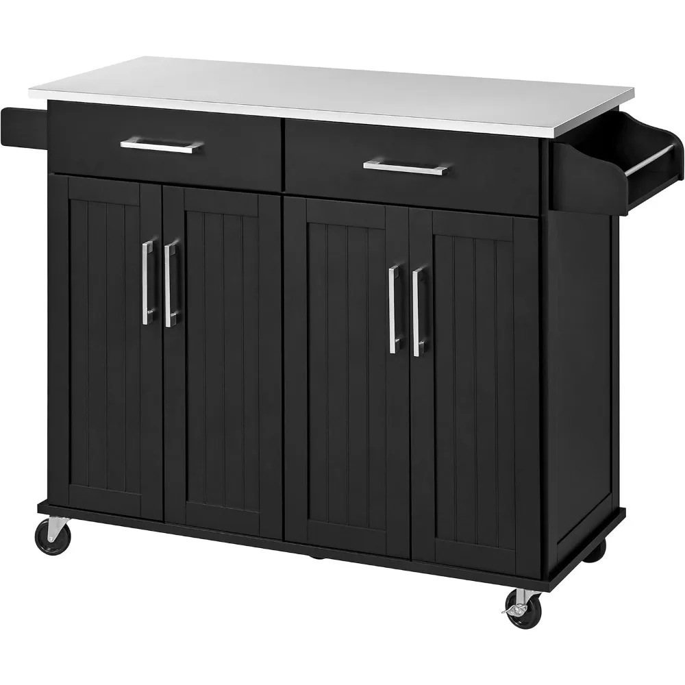 Rolling Kitchen Island with Stainless Steel Top | Kitchen Cart on Wheels, 2 Drawers & Adjustable Storage for Home, Dining Use
