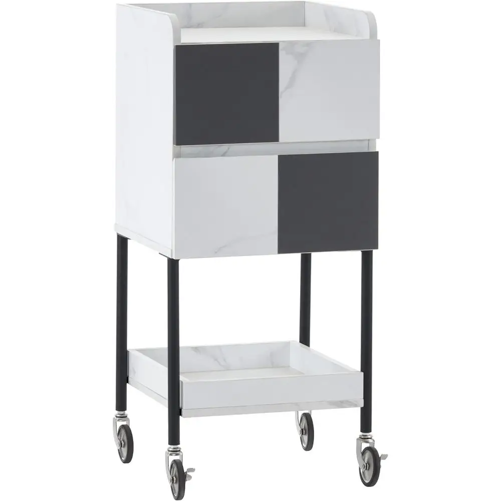 

Sn Storage Rolling Cart with Casters, Contrast Panel Crat Art Utility Station, Spa Organizer Serving Trolley 2007 (White&Grey)