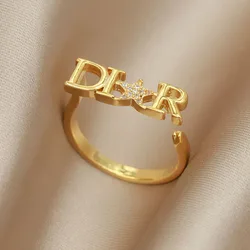 Delicate Crystal Letter D Adjustable Rings for Women Fashion Brand Jewelry Wedding Rings Party Gift Accessories