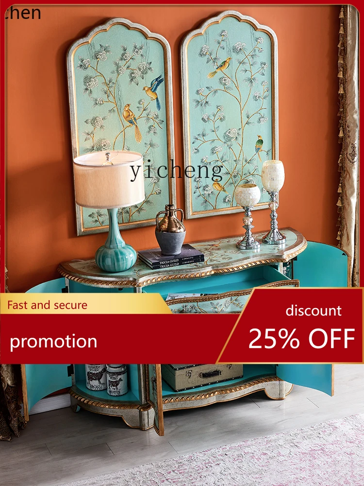 YFY  Entrance Cabinet Sideboard Cabinet Pure Hand Drawing Flower and Bird Locker Semicircle Curio Cabinet