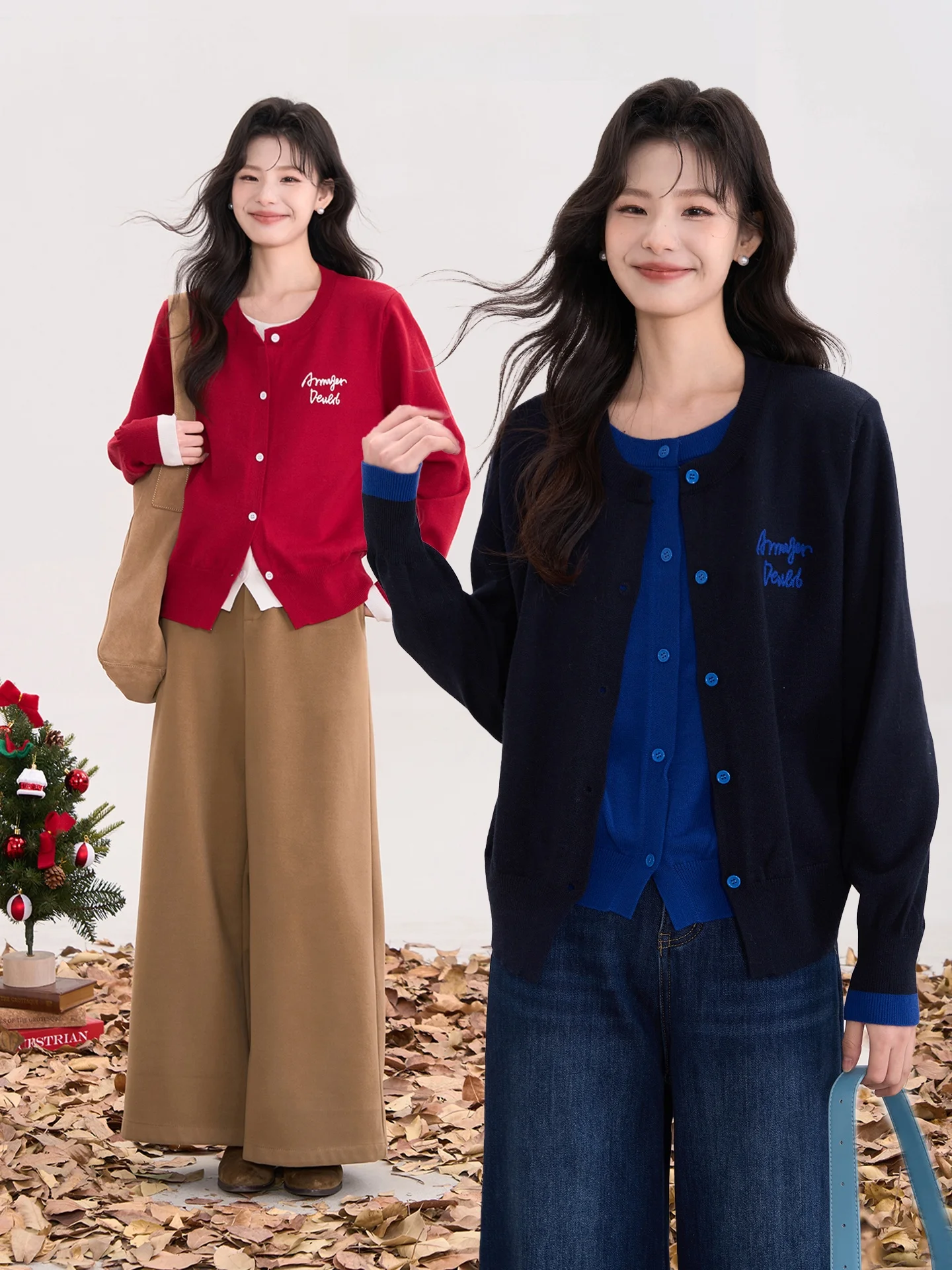 

Sweet Sle Knitted Long Sve Sweater with Embroidered Letters round Ne Fake Two-Piece Women's Faion Spring Online Excl...