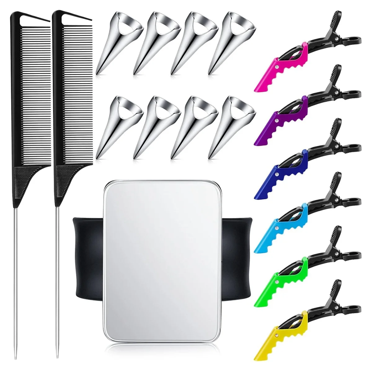 8 pezzi Anello di separazione Anello di selezione dei capelli 6 Clip per acconciature per sezionamento dei capelli Strumento per riga dei capelli 2 pettini per intrecciare la coda di topo