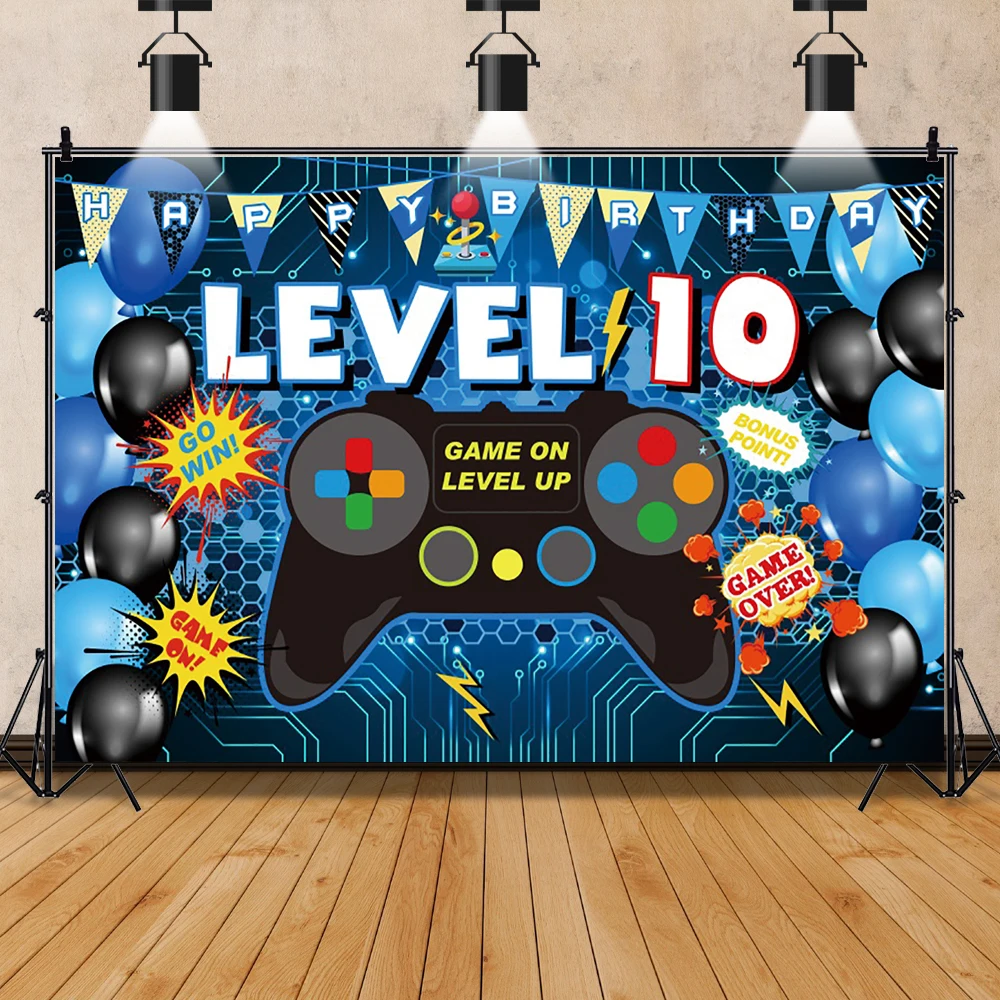 Child Baby Play Games Gamepad Happy Birthday Party Balloons Comic Poster Portrait Photo Background Photography Backdrop