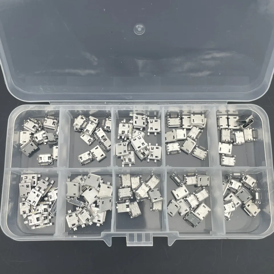 10 Tipos x 10 Piezas Conector Micro USB Tipo B Hembra 5Pin SMD Puerto Jack de Cola para Reparación de Conector de Datos para Teléfonos Android 2